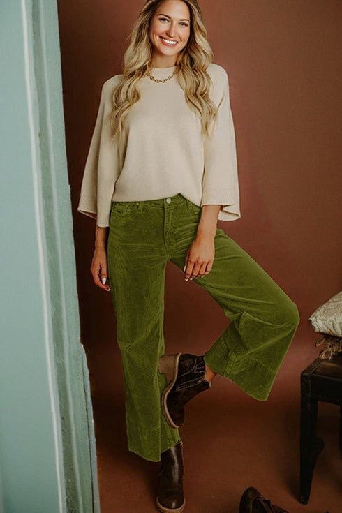 Stretch Corduroy High Waist Wide Leg Pants