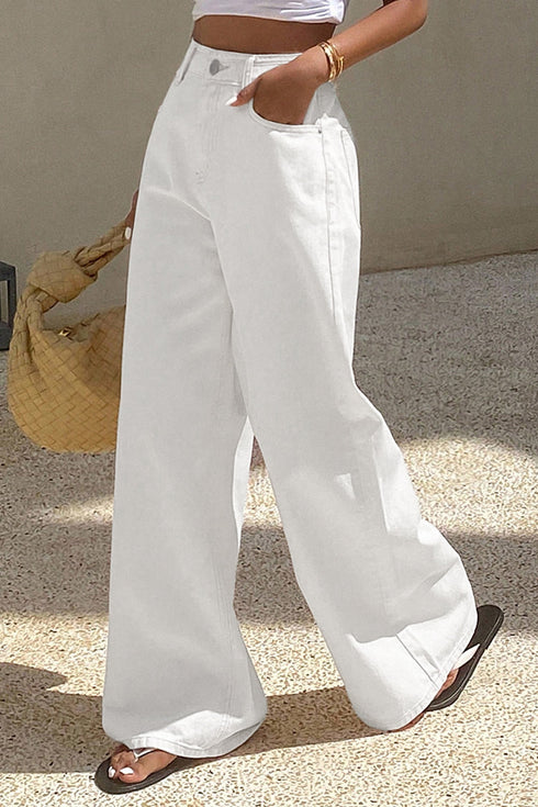 Stretch Denim Wide Leg Loose Fit Jeans