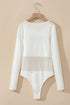 Stretch Sheer Mesh Patchwork Long Sleeve Bodysuit