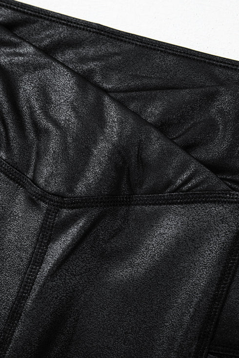 Stretch Solid High Waisted V Crossover Pocketed Leggings