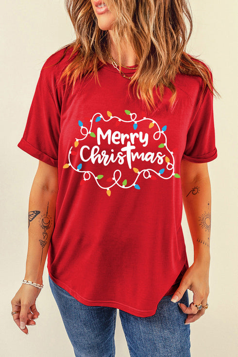String Lights Graphic Print Crew Neck Short Sleeve Tee