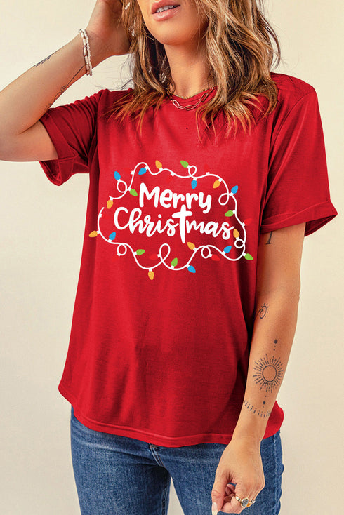 String Lights Graphic Print Crew Neck Short Sleeve Tee
