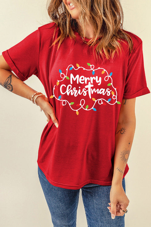 String Lights Graphic Print Crew Neck Short Sleeve Tee