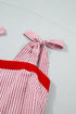 Stripe Bow Knot Strap Contrast Trim Ruffle Maxi Dress