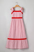 Stripe Bow Knot Strap Contrast Trim Ruffle Maxi Dress