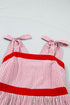 Stripe Bow Knot Strap Contrast Trim Ruffle Maxi Dress
