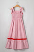 Stripe Bow Knot Strap Contrast Trim Ruffle Maxi Dress