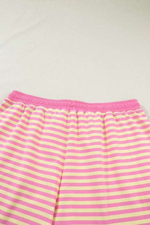 Stripe Boxy Tee Drawstring Elastic Waist Loungewear