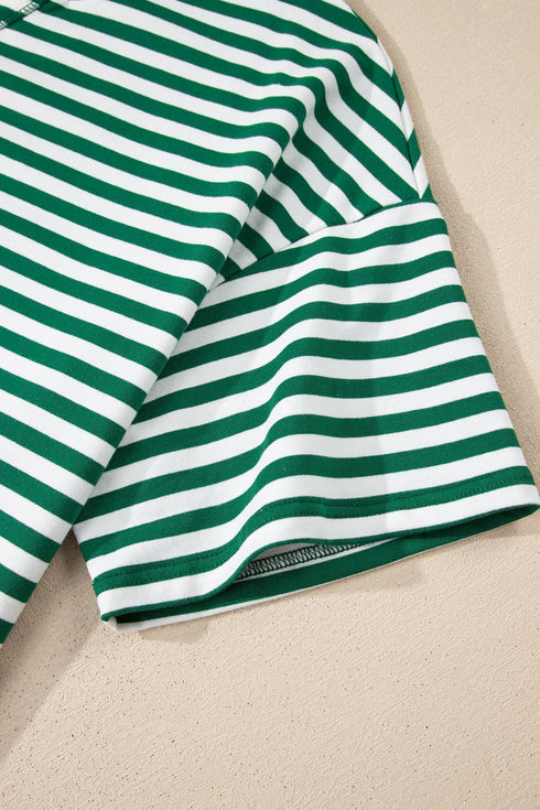 Stripe Boxy Tee Drawstring Elastic Waist Loungewear