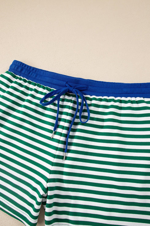 Stripe Boxy Tee Drawstring Elastic Waist Loungewear