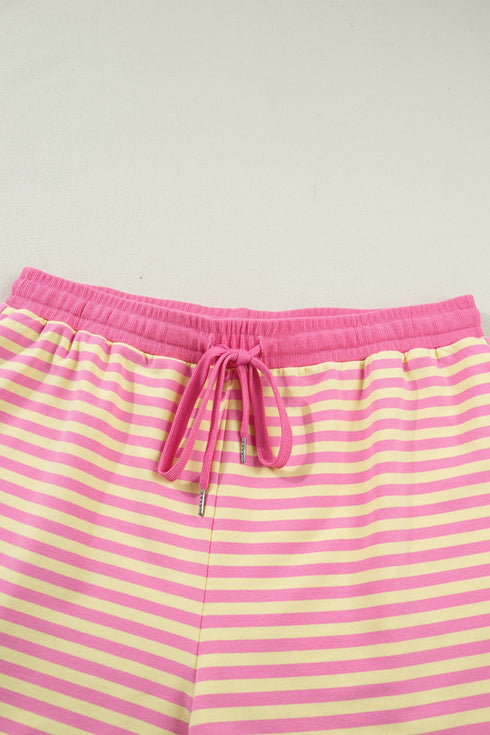 Stripe Boxy Tee Drawstring Elastic Waist Loungewear
