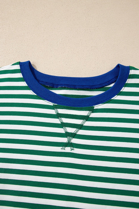 Stripe Boxy Tee Drawstring Elastic Waist Loungewear