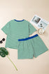 Stripe Boxy Tee Drawstring Elastic Waist Loungewear