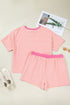 Stripe Boxy Tee Drawstring Elastic Waist Loungewear