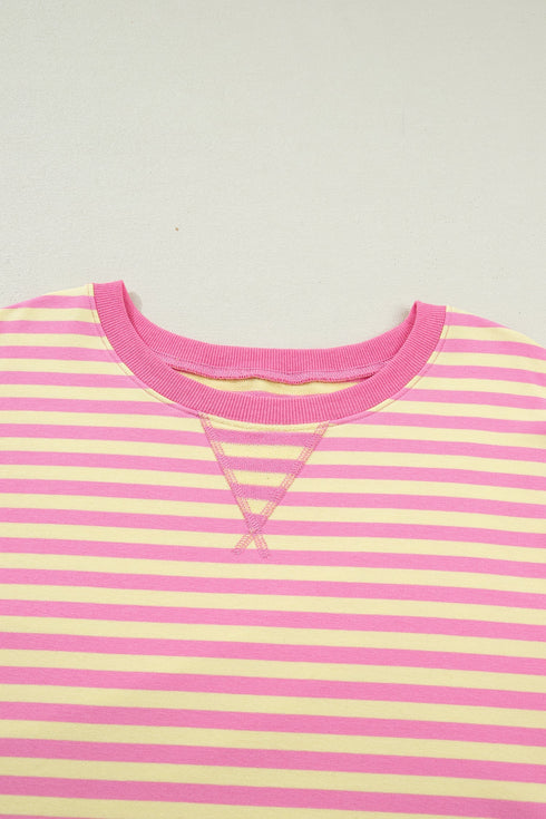 Stripe Boxy Tee Drawstring Elastic Waist Loungewear