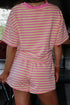 Stripe Boxy Tee Drawstring Elastic Waist Loungewear