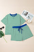 Stripe Boxy Tee Drawstring Elastic Waist Loungewear