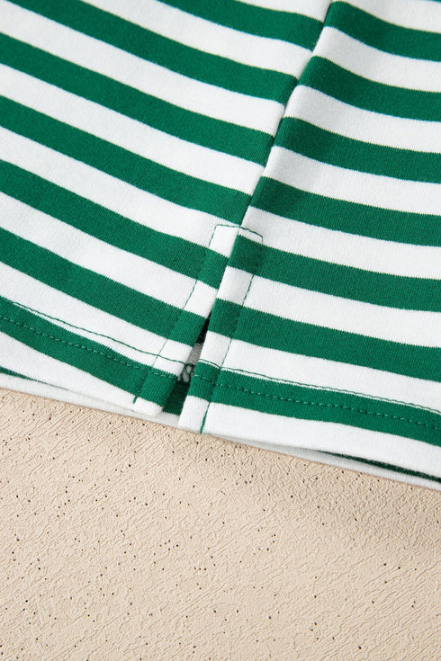 Stripe Boxy Tee Drawstring Elastic Waist Loungewear