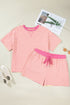 Stripe Boxy Tee Drawstring Elastic Waist Loungewear