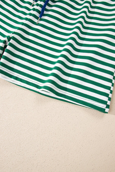 Stripe Boxy Tee Drawstring Elastic Waist Loungewear