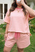 Stripe Boxy Tee Drawstring Elastic Waist Loungewear