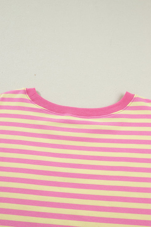 Stripe Boxy Tee Drawstring Elastic Waist Loungewear