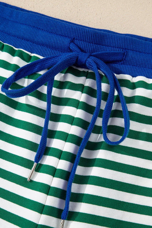 Stripe Boxy Tee Drawstring Elastic Waist Loungewear