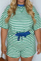 Stripe Boxy Tee Drawstring Elastic Waist Loungewear