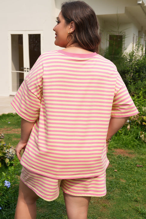 Stripe Boxy Tee Drawstring Elastic Waist Loungewear