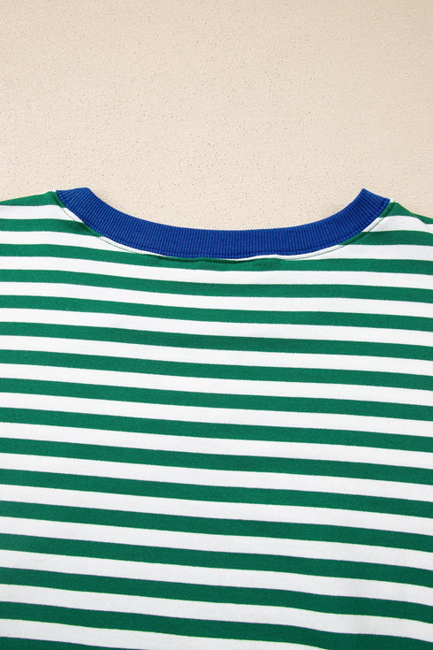 Stripe Boxy Tee Drawstring Elastic Waist Loungewear