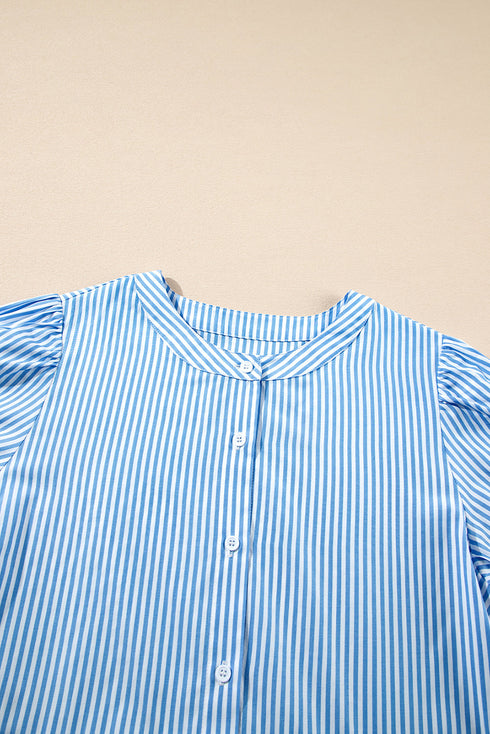 Stripe Bubble Short Sleeve Tiered Scallop Long Dress