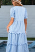 Stripe Bubble Short Sleeve Tiered Scallop Long Dress