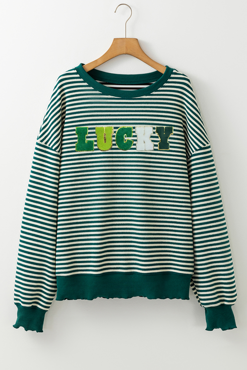 Stripe Chenille Patch Lucky Graphic Long Sleeve Tee