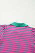 Stripe Colla V Neck Puff Sleeve T Shirt Dress