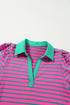Stripe Colla V Neck Puff Sleeve T Shirt Dress