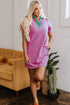 Stripe Colla V Neck Puff Sleeve T Shirt Dress