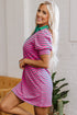 Stripe Colla V Neck Puff Sleeve T Shirt Dress
