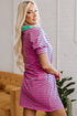 Stripe Colla V Neck Puff Sleeve T Shirt Dress