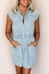 Stripe Collared Button Front Sleeveless Denim Mini Dress