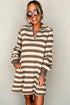Stripe Collared V Neck Long Sleeve Loose Casual Dress