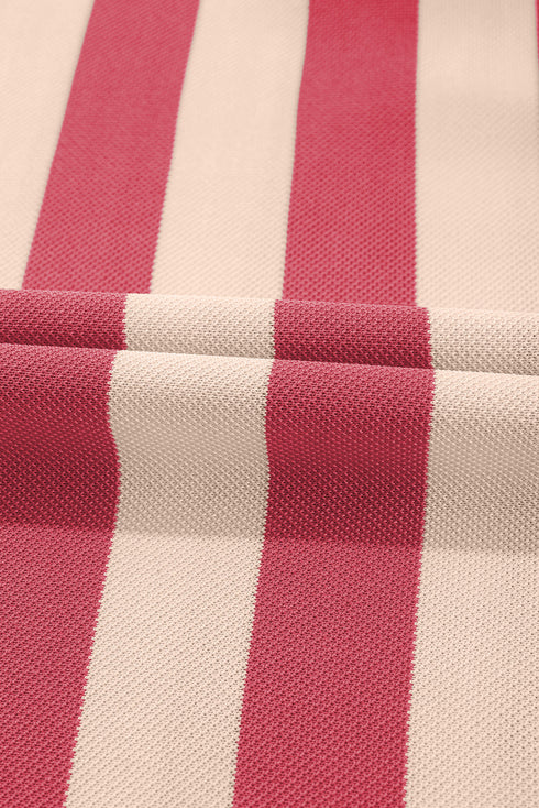 Stripe Collared V Neck Long Sleeve Loose Casual Dress