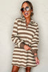Stripe Collared V Neck Long Sleeve Loose Casual Dress