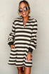 Stripe Collared V Neck Long Sleeve Loose Casual Dress