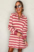 Stripe Collared V Neck Long Sleeve Loose Casual Dress