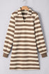 Stripe Collared V Neck Long Sleeve Loose Casual Dress