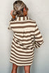 Stripe Collared V Neck Long Sleeve Loose Casual Dress
