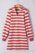 Stripe Collared V Neck Long Sleeve Loose Casual Dress
