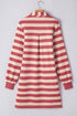 Stripe Collared V Neck Long Sleeve Loose Casual Dress