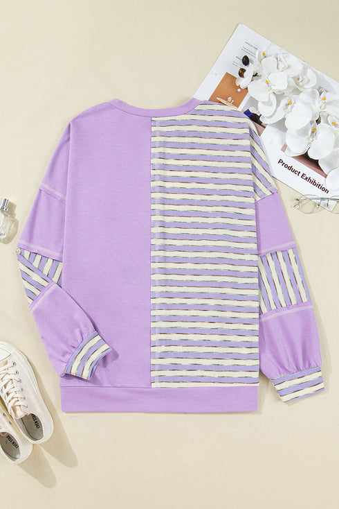 Stripe Color Block Patchwork Drop Shoulder Long Sleeve Top