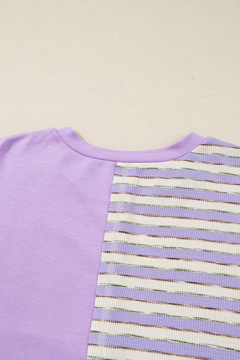 Stripe Color Block Patchwork Drop Shoulder Long Sleeve Top